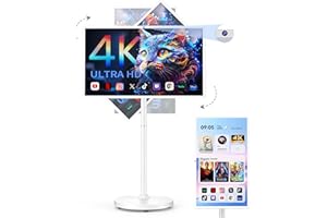 Bisprico 32 Inch UHD 4K Portable Smart TV on Wheels, Qualcomm Snapdragon 710 CPU, Built-in 8-10H Battery, 8+128GB, Android 14 OS Touch Screen Monitor, 8MP Camera, Full Swivel Rotation, Remote Control