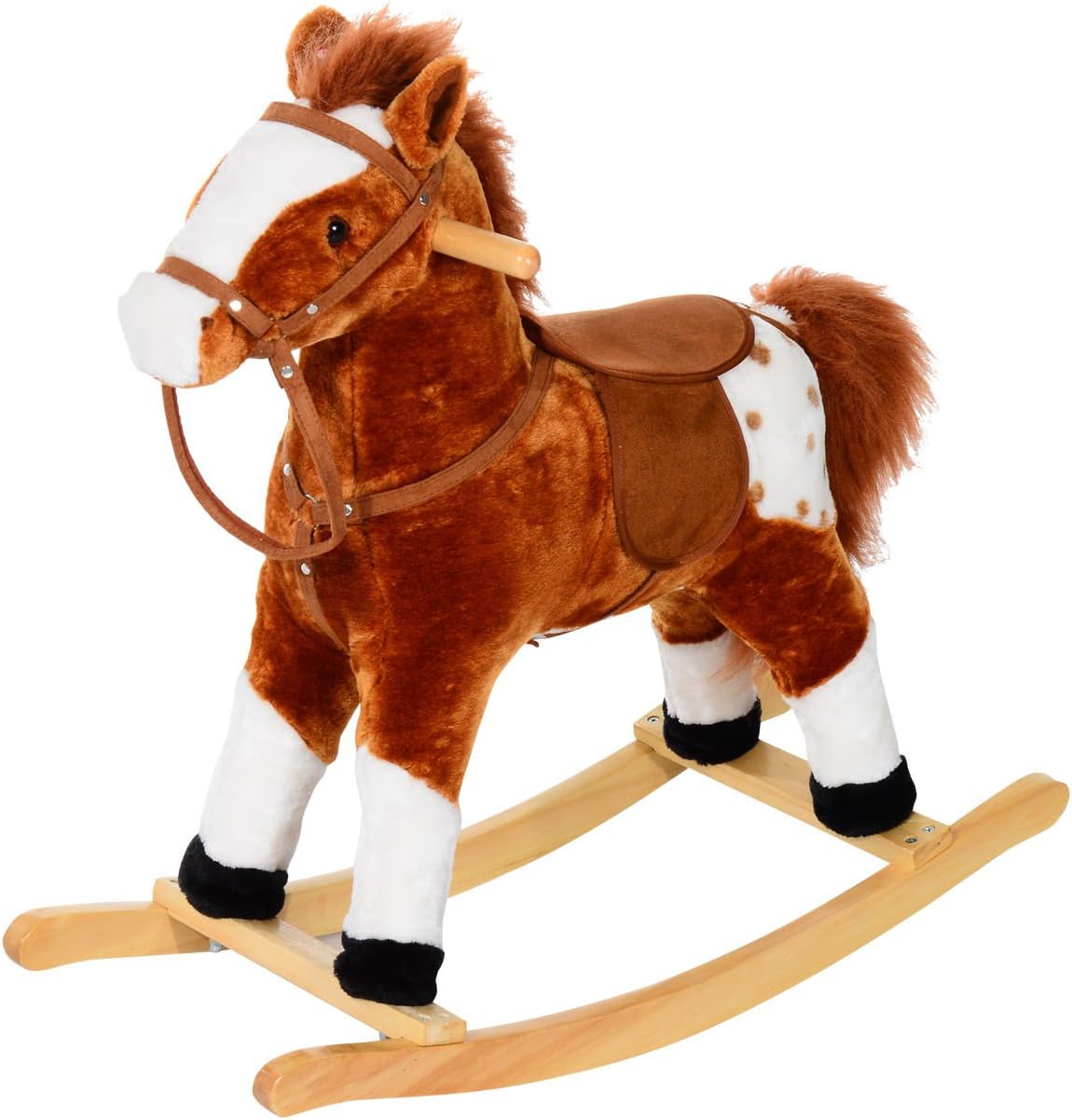 HOMCOM Children Child Kids Plush Rocking Horse with Sound Handle Grip Traditional Toy Fun Gift (Brown)