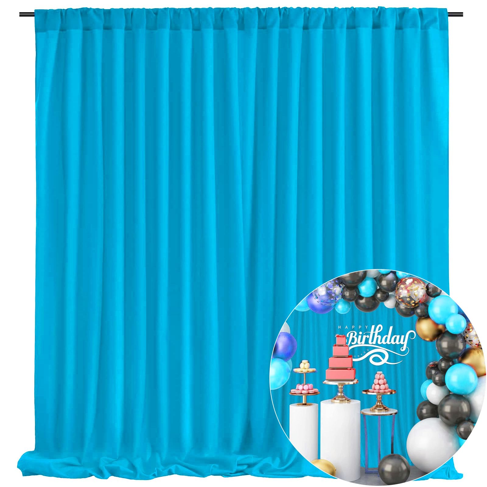 Photo 1 of 10 x 10 Feet Lake Blue Backdrop Curtain for Partie, Background Curtains for Photoshoot, Birthday, Wedding, Halloween, Thanksgiving, Christmas Day, New Year Party Decorations 5Ft x 10Ft, 2 Panels