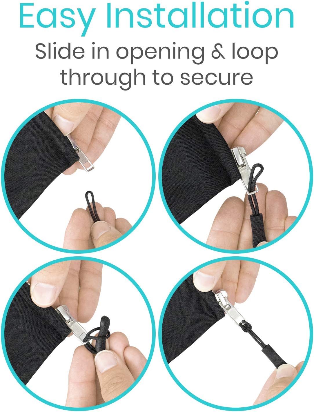 Vive Zipper Pulls (10 Pack) - Helper Grip Replacement Fix for Clothes, Shoes, Purse, Handbag, Luggage, Jacket, Backpack, Boot - Universal Easy Gripper Puller - Set of Plastic Repair Tabs Dexterity Aid