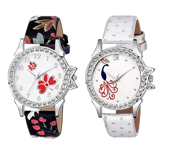 SWADESI STUFF Leather Strap Analogue Multicolour Dial Women's Watch (Combo of 2 Watches)