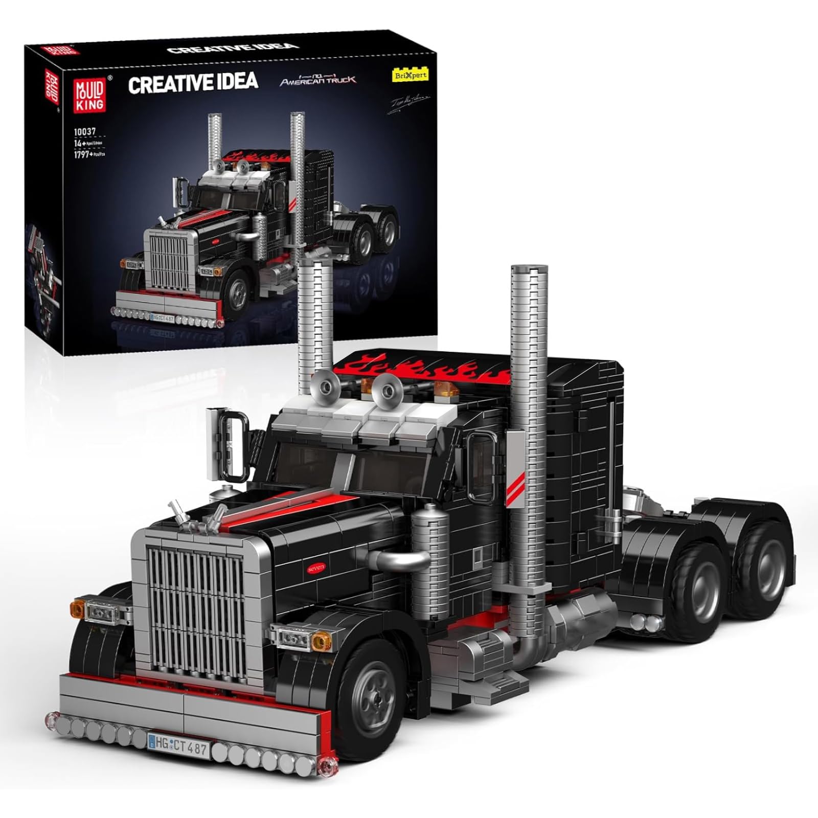Photo 1 of Mould King 10037 Semi Truck Building Set, Flatbed Truck Toy with 10 Wheels, Collectible Car Model to Build and Display, Creative Gift for Adult (1797 Pieces)