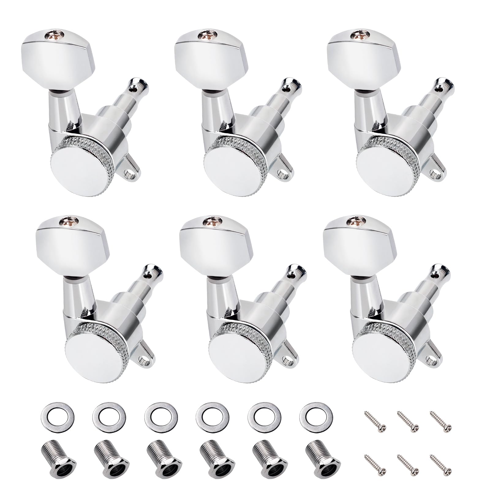 Banworks 6-In-Line Guitar Locking String Tuning Pegs 18:1 Ratio Sealed Guitar Tuning Keys Machines with 45 Degree Fixing Tag for Strat ST Tele Electric Guitar Pack of 6 JT/ZSJXQ-01 Chrome