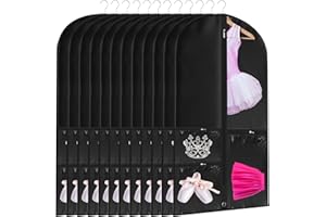 Olutacot 12 Pcs Garment Bags for Dance 40 Inch Dance Costume Bags with 3 Clear Zipper Pocket Hanging Garment Covers Waterproo