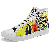 coolcustomize Fashion Skull High-Top Canvas Shoes for Men Women -Unique Vibrant High Top Sneakers Comfortable Casual Shoes