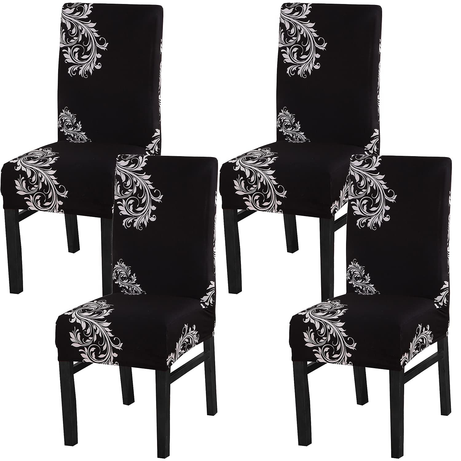 Xundefeng Dining Chair Covers Set of 4 Stretch Slipcovers Elastic Chairs Cover for Kitchen Dining Room, Wings Pattern, Black