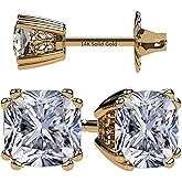 NANA Jewels Cushion Cut Simulated Diamond Stud Earrings 14K Solid Gold Post & Sterling Silver -0.60ctw-4.00ctw CZ