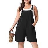 OLRIK Plus Size Rompers for Curvy Women - Comfy Summer Overalls Adjustable Straps & Pockets, Lightweight Short Jumpsuit