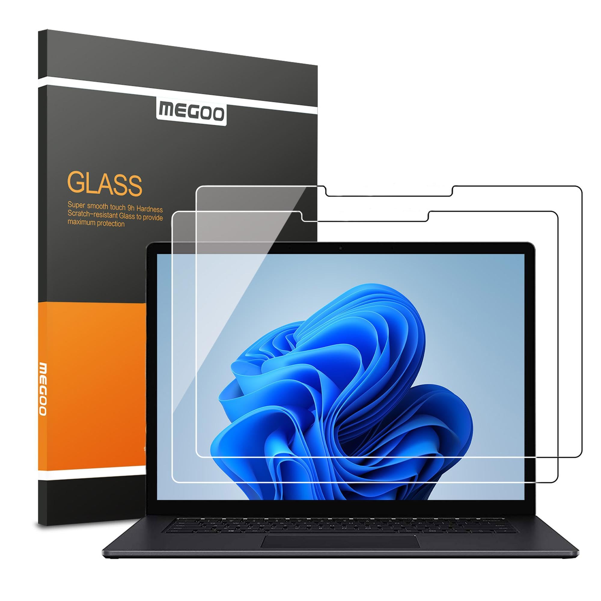 MEGOO Screen Protector for Surface Laptop 6/5/4, 9 H Tempered Glass/Ultra Clear/ 5X Strong Protection, Compatible for Microsoft Surface Laptop 3/2/1 (13.5 Inch), 2 Pack