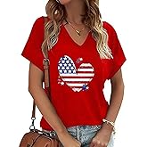 USA Shirts for Women 4th of July V Neck T Shirt Patriot Graphic Tee Casual Short Sleeve Tops