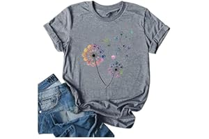 Anbech Womens Dandelion Graphic T-Shirts Teen Girls Cute Sunflower Trendy Clothes Casual Tee Tops