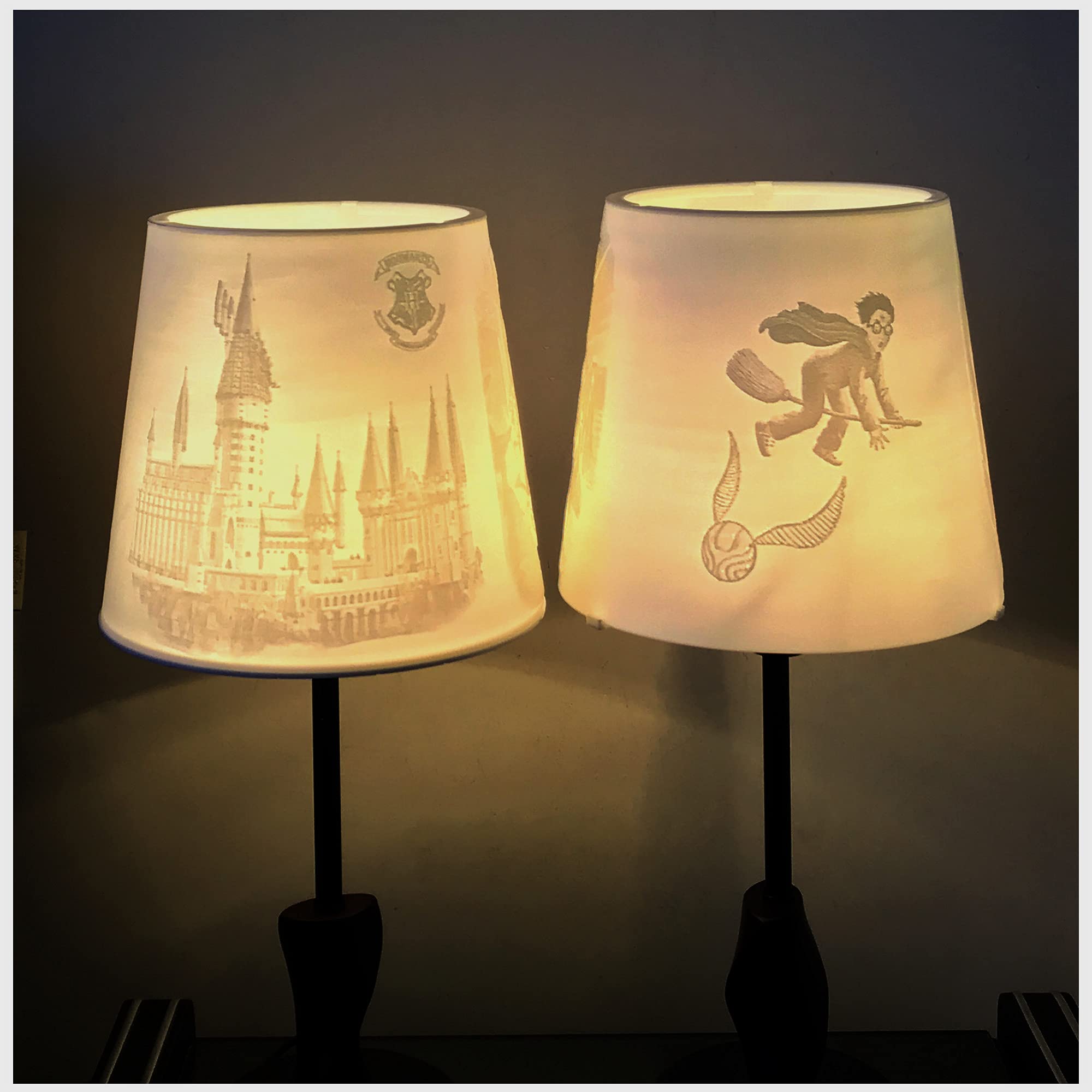 Harry Lamp Shades, Potter Inspired Home Bedside Lithophane Invisibility Lampshade for Table Lamp Bases Bedroom Accessory Merchandise (A+B: Hogwarts+Snitch)