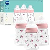 MAM 6oz Premium Glass Wide Neck Baby Bottle with Slow Flow Breastfeeding-Like Silicone Nipple, Easy to Clean,BPA Free, 0+ Months, Easy Switch Between Breast and Bottle, Made in Europe, 3 Pack Girl