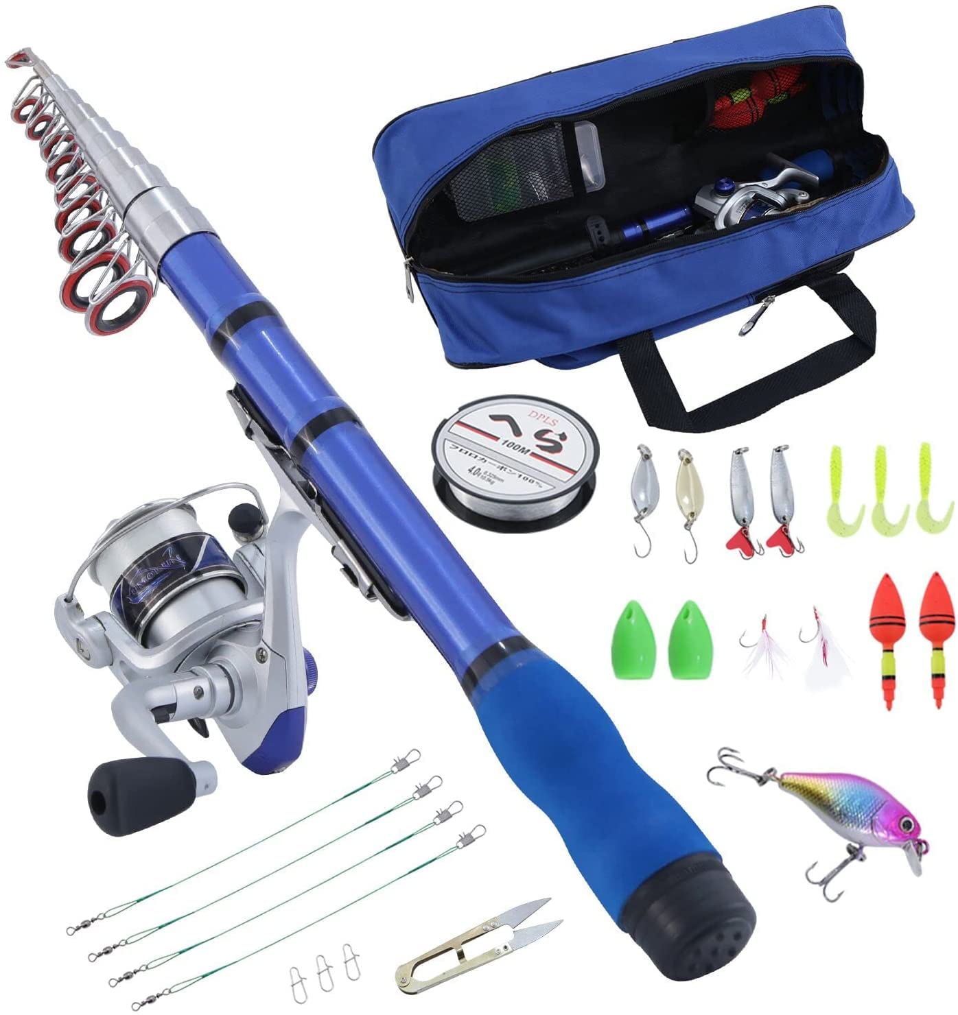 BNTTEAM Mini Spinning Reel & Rod Combos With Telescopic Fishing Rod Reel Lures Fishing Line Set Fishing Combos for Kids/Beginners (2.1M/82.6in/6.88ft)