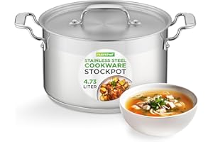 NutriChef 5-Quart Stainless Steel Stockpot with Lid - Heavy Duty Nonstick Small Stock Pot, Soup Pot, Pasta Pot, Stew Pot, Dis