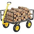 VEVOR 1400 Lbs Steel Garden Cart, Heavy Duty Pullable Garden Wagon Yard Cart, 2 in 1 Outdoor Metal Utility Wagon Yard Trailer with 13" All Terrain Tires, Mesh Removable Sides and 180°Rotating Handle