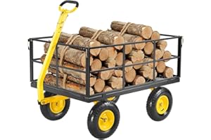VEVOR 1400 Lbs Steel Garden Cart, Heavy Duty Pullable Garden Wagon Yard Cart, 2 in 1 Outdoor Metal Utility Wagon Yard Trailer