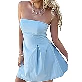 Krumba Strapless Pleated Women Dress: Zip-up Backless Bow Mini - Summer Trendy Clothes for Wedding Guest Beach Vacation Club