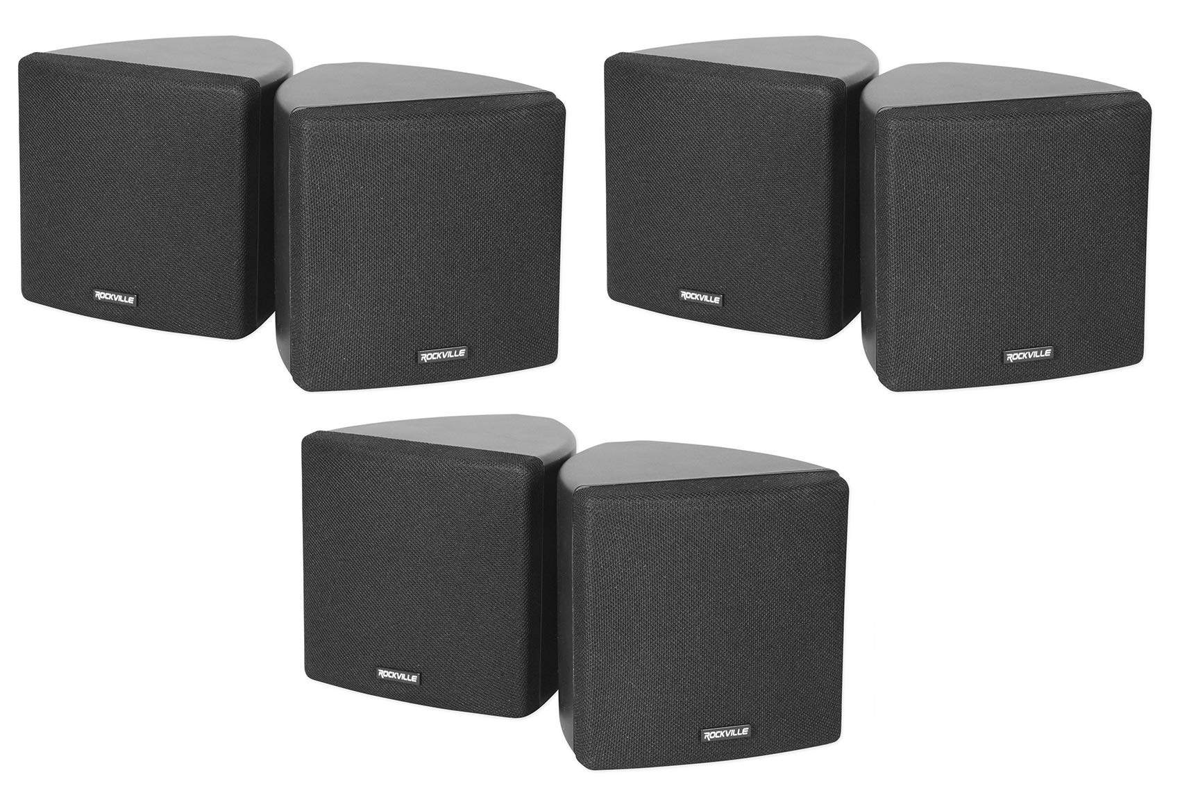 6 Rockville Cube 70v Black 3.5" Commercial Swivel Wall Mount Restaurant Speakers