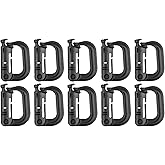 XTACER Tactical Multipurpose Small D-Ring Locking Hanging Hook Tactical Link Snap Keychain Button Release for Molle Webbing (Set of 10)