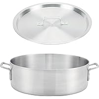 Winco ALB-40, 40-Quart 22.8" x 6" Standard Heavy Aluminum Brazier Pan with Cover, Heavy-Duty Commercial Grade Braiser…