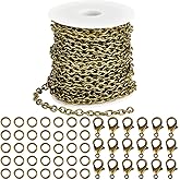 SUNNYCLUE 32.8 Feet/10M 4.5mm Bronze Chain Set Necklace Chains Kit Antique Metal Iron Oval Round Connector Cable Links with Brass Jump Rings Alloy Lobster Claw Clasps for Jewelry Making DIY Crafts
