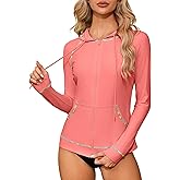 ATTRACO Long Sleeve Rash Guard Shirts for Women Full Zip Jackets Sun Protection Surfing Swimsuit