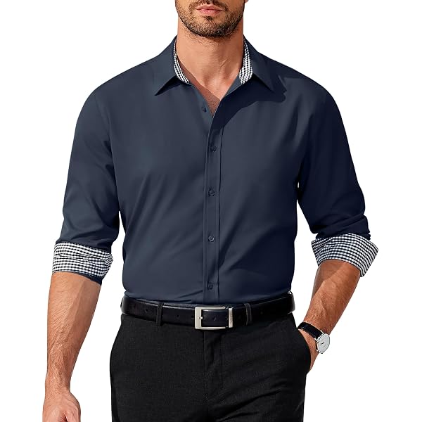 Camisa De Hombre COOFANDY A Cuadros - Manga Larga, Algodón, Corte Regular, Ideal Para Oficina O Casual