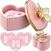Honeydak 4 Pcs Body Powder Puff and Container 3.15 Inch Women Puffs Pink Heart Butterfly Dusting Powder Container Case Soft Reusable Washable for Travel Bath Wet Dry Makeup