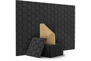 Kuchoow Soundproof Wall Panels, Self Adhesive Sound Proof Panels for Walls, 12 Pack High Density Sound Absorbing Panels Honeycomb Noise Cancelling Panels for Wall Door Ceiling 12"×12"×0.4"