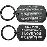 To My Grandson Gifts – Engraved Metal Grandson Keychain – Birthday Graduation Gifts for Grandsons from Grandma Grandpa