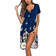 Ekouaer Women's Nightshirt Short Sleeve Button Down Nightgown V-Neck Sleepwear Pajama Dress