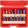 Hiltex 10100 Tungsten Carbide Router Bits | 15-Piece Set , Blue