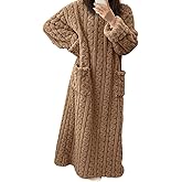 codcm Fleece Nightgown for Women Cozy Plush Long Sleeve Night Gowns Winter Warm Lounge Dress
