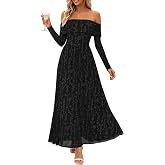 ZESICA Womens 2026 Fall Floral Wedding Guest Off the Shoulder Maxi Dresses | Long Sleeve, Soft Mesh Fabric Lined, A Line Flowy, High Waisted, Wedding Guest, Cocktail Party, Formal Elegant, Long Dress