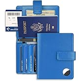 Passport Holder Wallet Cover Case for Women and Men,RFID Blocking,Passport Case with AirTag Holder,Travel Accessories (Blue)