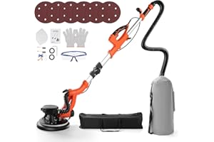 GEARPASS Electric Drywall Sander with Vacuum Dust Collector,1000W 8-Amp Popcorn Ceiling Removal Tool Vacuum, Floor sander with 5 Variable Speed 1000-2100RPM, Extendable Handle,LED Light