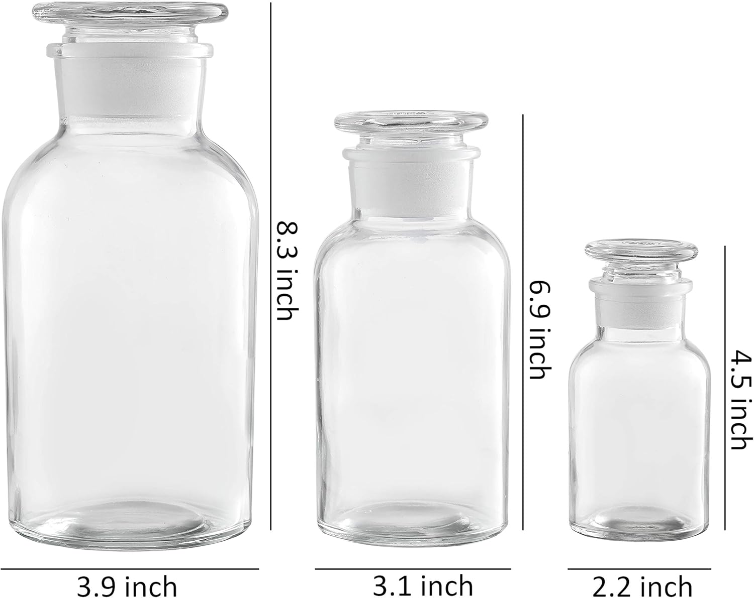 KMwares 3PCs Set (34oz, 17oz, 4oz) Vintage Botany Apothecary Jars, Scientific Lab Reagent Decorative Bottles/Vase, Seasoning Organizer, Candy or Bathroom Containers: Home Improvement