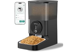 BUPPLEE Automatic Dog Feeder, 4L Dry Food Pet Feeder 1-10 Meals Timed Small Breed Dog Food Feeder Cat Food Dispenser, Stainless Steel Food Bowl/Dual Power/Anti-Blockage Auto Dog Feeder Indoor Outdoor (Black)