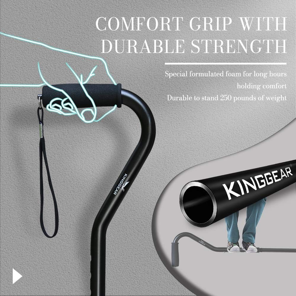 KingGear Adjustable Cane for Men & Women - Lightweight & Sturdy Offset Walking Stick - Mobility Aid for Elderly, Seniors & Handicap (Black): Health & Personal Care