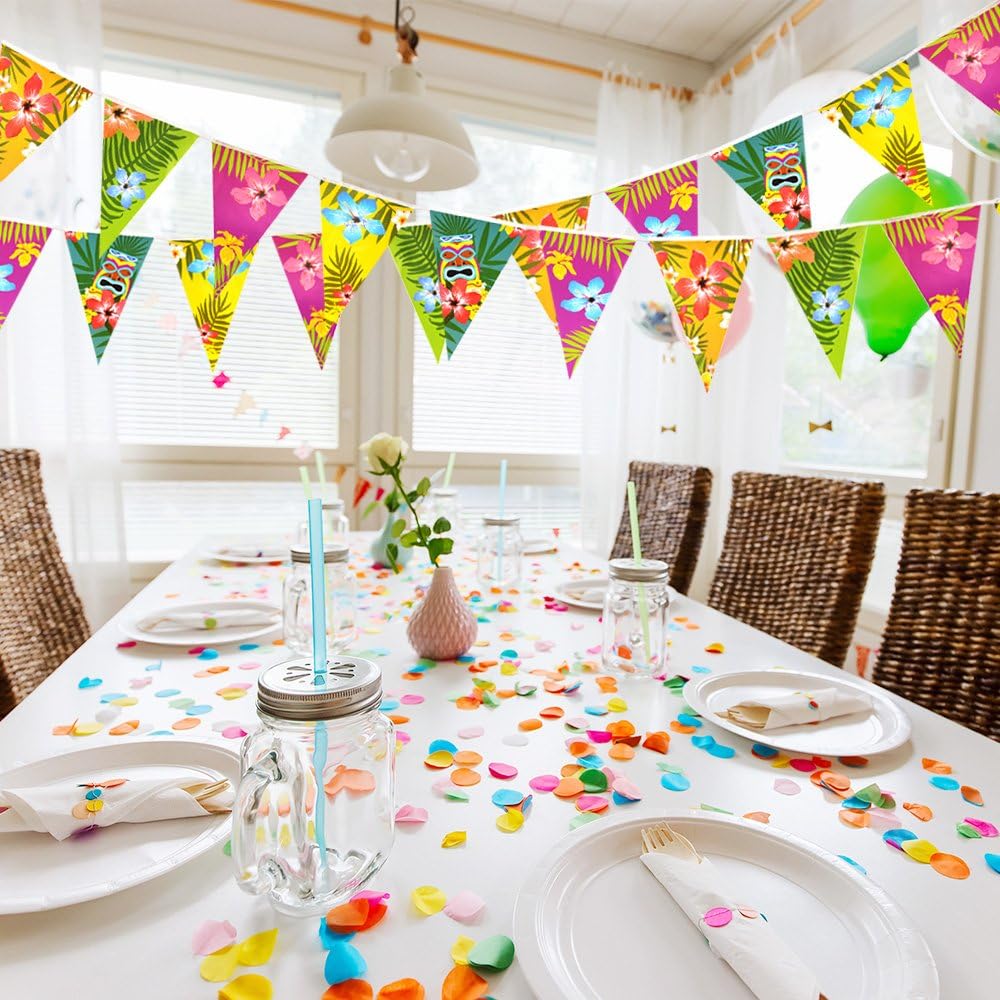FEPITO 2 Pack Hawaiian Bunting Banners Totally 6 Meters Luau Tropical Party Bunting, Multi color, 2 pcs - Image 5