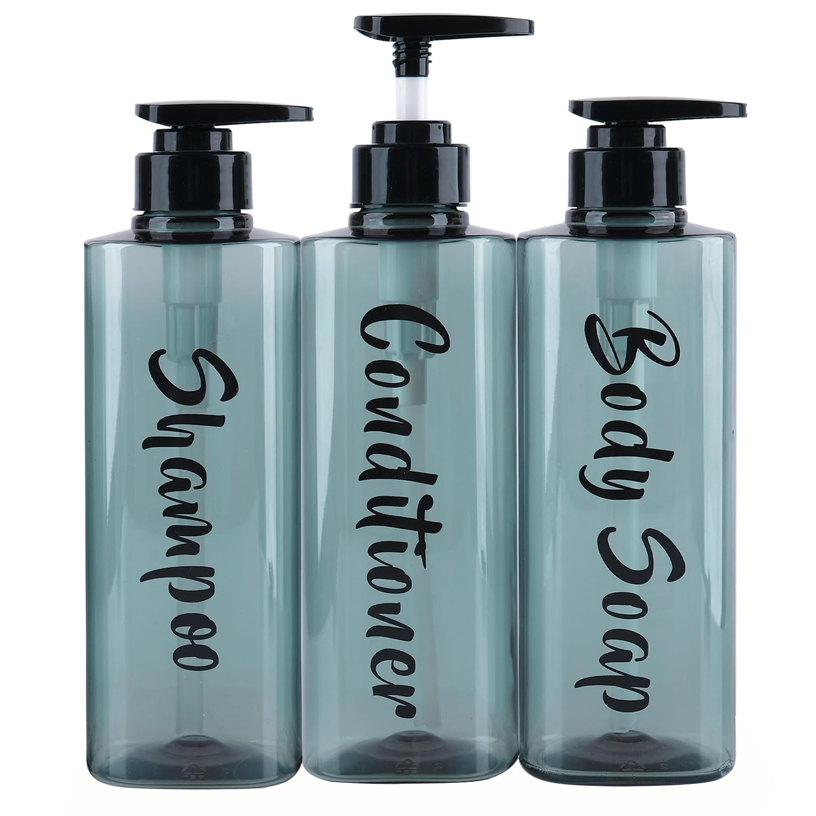 ILIKEPOW 3 Pack Shower Gel Dispenser Shampoo and Conditioner Bottles with Pump, Bathroom Shower Soap dispenser set Refillable 500ml 17 fl.oz for Hotel Home Kitchen Travel Body Wash, Lotion, Blue