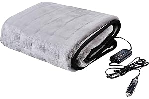 GREAT WORKING TOOLS Heated Car Blanket, 12v Heated Blanket for Car Electric Blanket 12v Washable 3 Heat Settings Auto Shutoff 55" X 40" - Grey