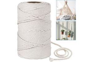 3mm 656ft (218yards) Macrame Cotton Cord, Not Dyed/Natural Color Macrame Rope, Handmade Soft 4-Strand Perfect Macrame Supplie