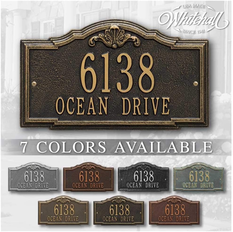 Plaques & Wall Art - Whitehall™ Personalized Cast Metal Address plaque -THE GATEWOOD Plaque. Made in the USA. BEWARE OF IMPORT IMITATIONS. Display your address and street name.