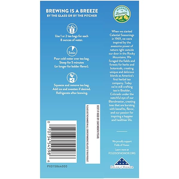 CELESTIAL SEASONINGS COLD BREW RED, WHITE & BLUEBERRY ICED TEA BAGS 18 TEA BAGS