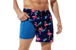 BRISIRA Mens Swim Trunks Bathing Suit 5 Inch Inseam Compression Liner Beach Swim Shorts Swimwear Quick Dry Zipper Pocket