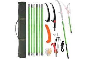 Outvita Manual Pole Saw, 26 Feet Extendable Tree Pruner with Knives and Storage Pocket, Sharp Steel Blade and Scissors High Branches Trimming for Pruning Palms and Shrubs