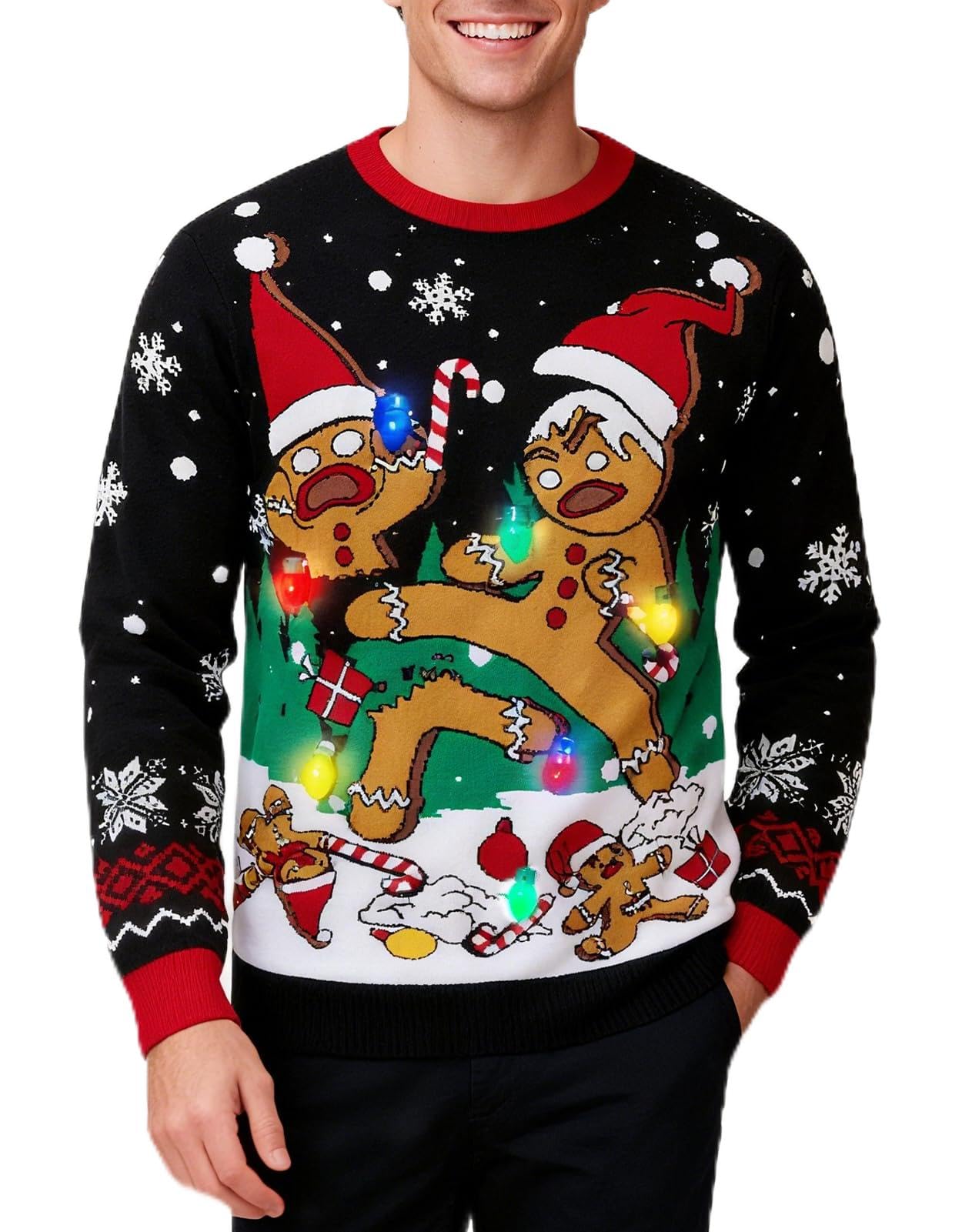 Photo 1 of Goodstoworld Mens Christmas Sweater Light Up Ugly Xmas Sweatshirt Knit Party Funny Gingerbread Sweaters Jumper Pullover Outfit