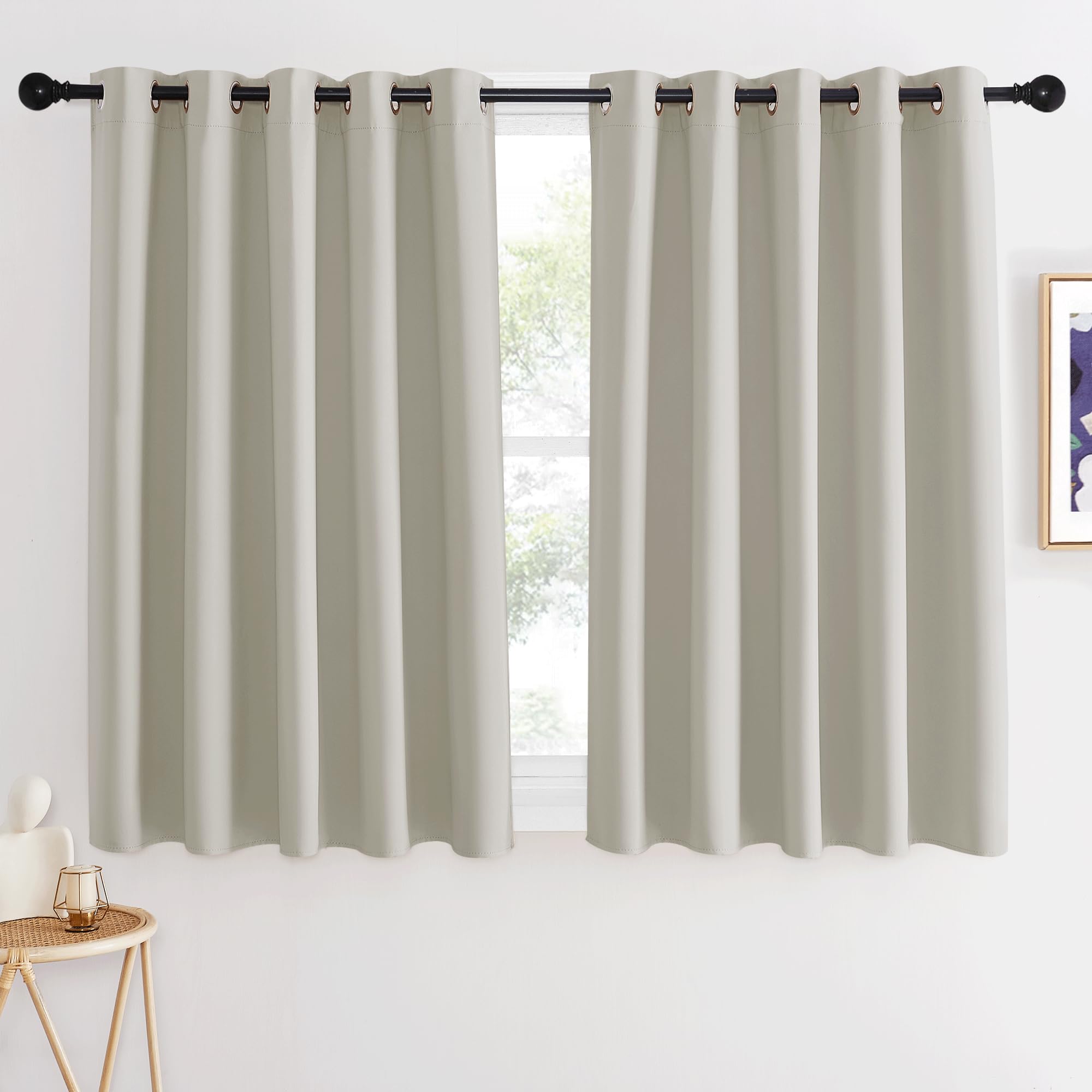Photo 1 of NICETOWN Short Cafe Curtain 54 inch Length, Window Treatment Thermal Insulated Grommet Room Darkening Sound Reducing for Bedroom/Nursery, Natural, 1 Panel, W66 x L54